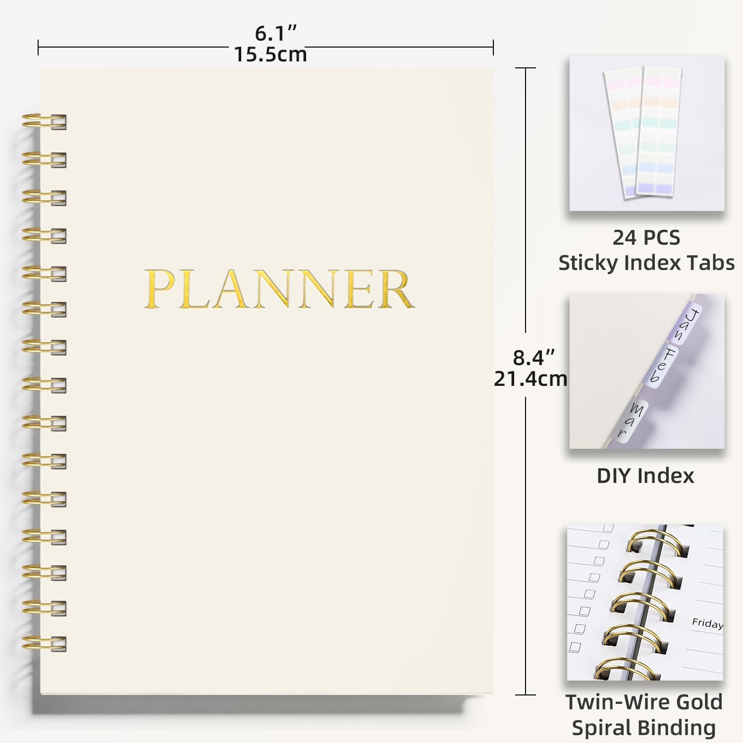 Minimalistic Weekly and Monthly Planner Spiral Bound - Cream