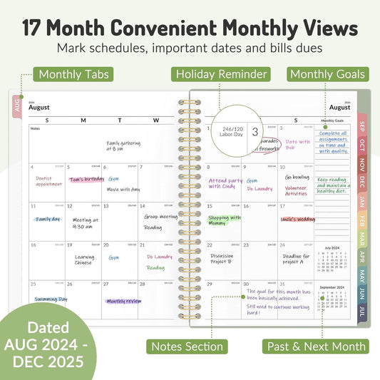 Academic Planner 2024-2025,  Weekly and Monthly Agenda Book, 5" x 8" + 8.5" x 11"